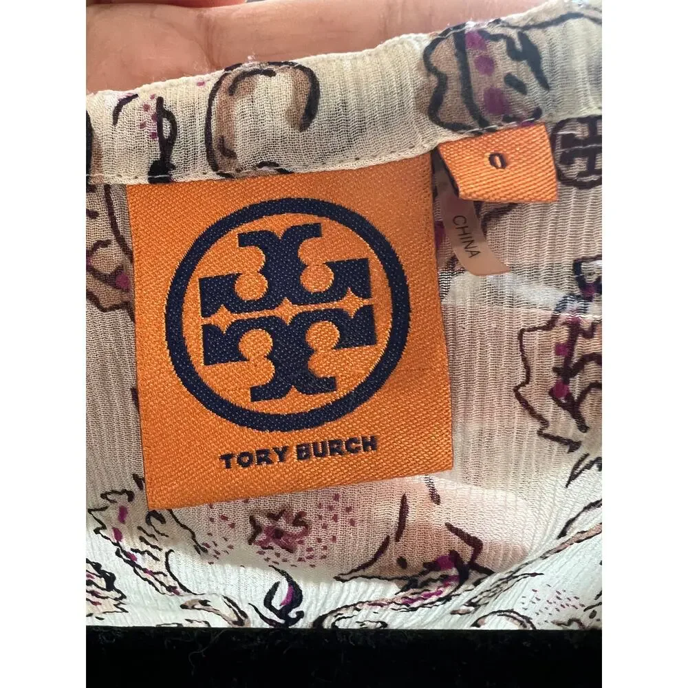 Tory Burch Sophie Coquette Off-the-Shoulder Peasant Blouse Silk boho top Sz-0